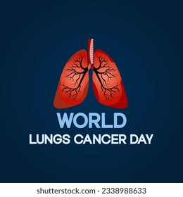 World Lung Cancer Day Poster with white cancer awareness ribbon vector. White awareness ribbon, human lungs and world silhouette icon vector. August 1. Important day