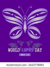 World Lupus Day 10th may.  with purple ribbon and butterfly. Banner poster, flyer and background design. Vector illustration.