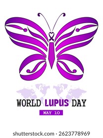 World Lupus Day 10th may.  with purple ribbon and butterfly. Banner poster, flyer and background design. Vector illustration.