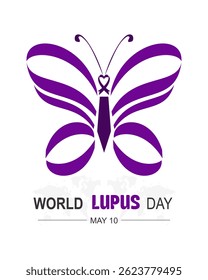 World Lupus Day 10th may.  with purple ribbon and butterfly. Banner poster, flyer and background design. Vector illustration.