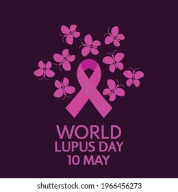 World Lupus Day banner with ribbon as symbol on purple background