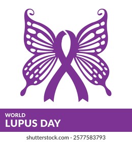 World Lupus Day Design, with purple ribbon and butterfly wings 