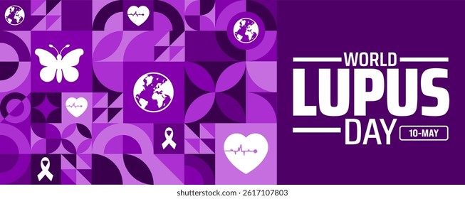world lupus day Geometric shape pattern background banner or poster design template. observed every year in May. Holiday concept. Use to any Template, card, poster, placard, template.