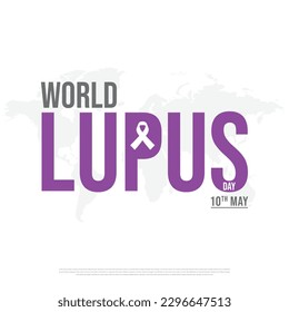 World Lupus Day, International Day of Lupus, World Lupus Day typography with a world map on the background, World Map, Background, Typographic Design, Typography, Vector, Social Media, Purple Ribbon 