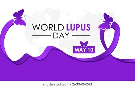 World Lupus Day. Realistic Ribbon with Butterfly Rash. Health awareness vector illustration. Banner poster, flyer and background design template. Vector illustration. Eps 10.