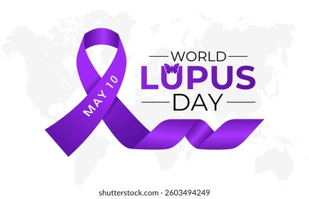 World Lupus Day. Realistic Ribbon with Butterfly Rash. Health awareness vector illustration. Banner poster, flyer and background design template. Vector illustration. Eps 10.