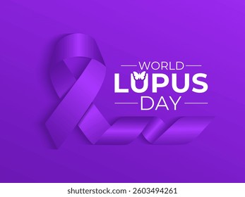 World Lupus Day. Realistic Ribbon with Butterfly Rash. Health awareness vector illustration. Banner poster, flyer and background design template. Vector illustration. Eps 10.