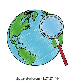 World and magnifying glass scribble
