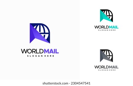 Vector de concepto de diseños de logotipos de World Mail, logotipo de mensajes, icono de logotipo de chat