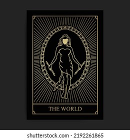 Die Welt. Major Arcana goldene Luxus-Tarot-Serie Vektorgrafik