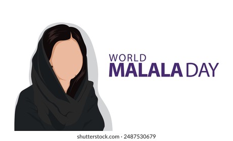 World Malala Day. Female face vector illustration. Celebrated every July 12th. Suitable for banners, greeting cards, social media, web etc