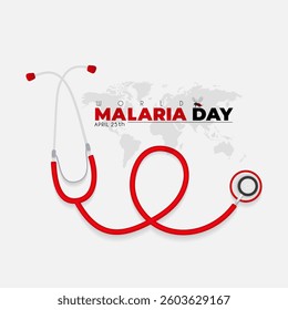World Malaria Day, April 25, health, medical and red stethoscope concept on white background