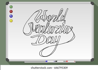 World Malaria Day. Hand drawn vector stock illustration. Black and white whiteboard drawing.