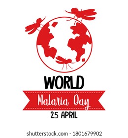 Logo del Día Mundial de la Malaria o pancarta con la ilustración del mosquito en la tierra