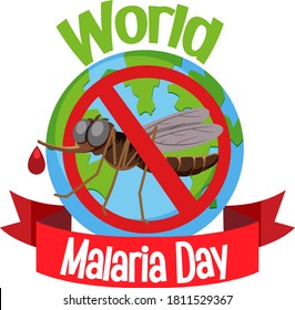 World Malaria Day logo or banner with no mosquito on the earth background illustration