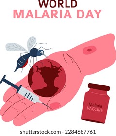 World Malaria Day Mosquito Bite Hand With Injection and Vaccine