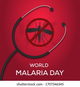 World Malaria Day With Mosquito Stop Sign And Stethoscope Vector