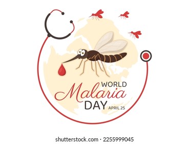 Día Mundial de la Malaria el 25 de abril Ilustración con la Tierra Protegida de los Mosquitos en mano de caricatura plana dibujada para pancarta web o plantillas de páginas de aterrizaje