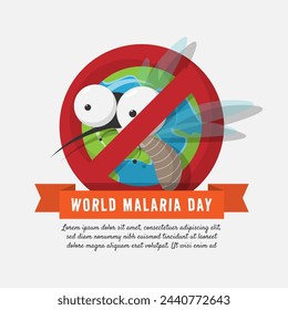 Afiche del Día Mundial de la Malaria con el concepto de detener la propagación de los mosquitos de la malaria en el mundo