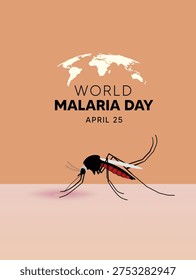 World Malaria Day poster with mosquito spreading disease global health awareness campaign