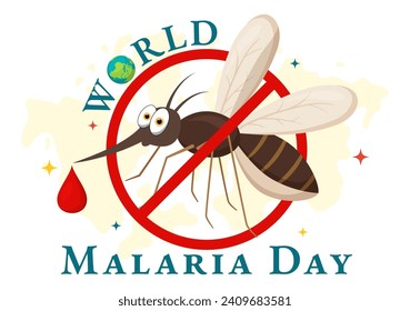 Ilustración vectorial del Día Mundial de la Malaria el 25 de abril con la Tierra protegida de mosquitos para evitar picaduras de mosquito en atención médica Fondo de caricatura plana