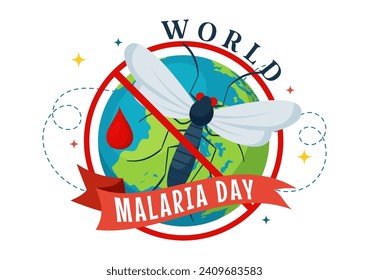 World Malaria Day Vector Illustration on April 25 with Earth Protected from Mosquitoes to Avoid Mosquito Bites in Healthcare Flat Cartoon Background