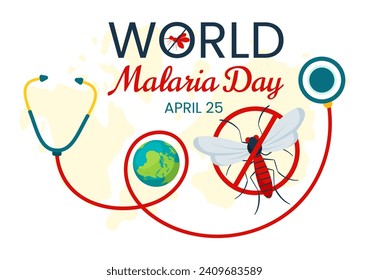 World Malaria Day Vector Illustration on April 25 with Earth Protected from Mosquitoes to Avoid Mosquito Bites in Healthcare Flat Cartoon Background