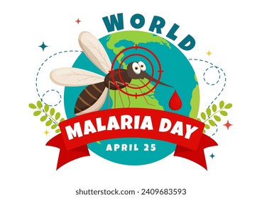 World Malaria Day Vector Illustration on April 25 with Earth Protected from Mosquitoes to Avoid Mosquito Bites in Healthcare Flat Cartoon Background