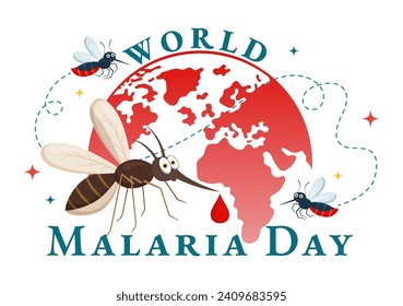 Ilustración vectorial del Día Mundial de la Malaria el 25 de abril con la Tierra protegida de mosquitos para evitar picaduras de mosquito en atención médica Fondo de caricatura plana
