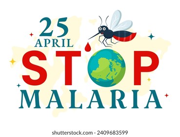 Ilustración vectorial del Día Mundial de la Malaria el 25 de abril con la Tierra protegida de mosquitos para evitar picaduras de mosquito en atención médica Fondo de caricatura plana