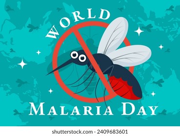 World Malaria Day Vector Illustration on April 25 with Earth Protected from Mosquitoes to Avoid Mosquito Bites in Healthcare Flat Cartoon Background