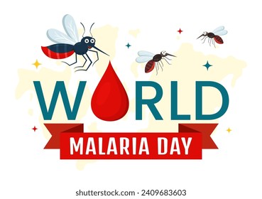 World Malaria Day Vector Illustration on April 25 with Earth Protected from Mosquitoes to Avoid Mosquito Bites in Healthcare Flat Cartoon Background