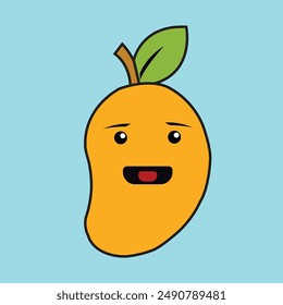 World mango day 22 july. funny emoji mago character isolated on sky blue backgroound.