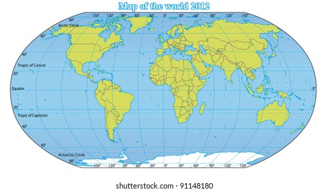 World Map 2012 including new states like South Sudan and Kosovo. Fully and easy editable vector map, data are in layers.