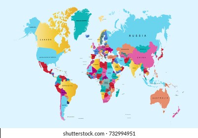 Color World Map Stock Vector (Royalty Free) 728351416 | Shutterstock