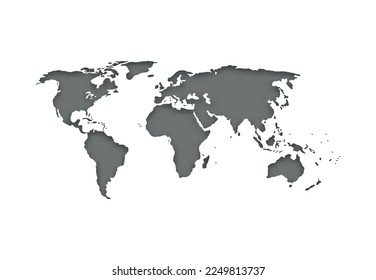 World map 3d. Earth dark map and shadow for business infographic, eco concept. Vector illustration