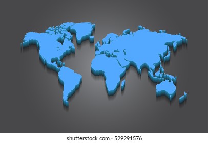 World Map - 3D Elevated Vector Design On Grey Background