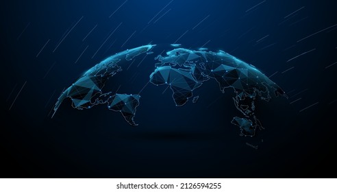 World map. 3D mash line, dot and  polygonal, structure design