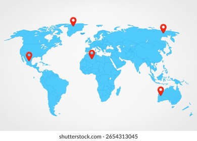 World map with 3d pins. 3d vector illustration


