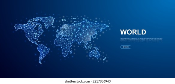 World Map 3d polygonal symbol for website template. Low poly Earth planet illustration for advertising page design. Travel design illustration concept