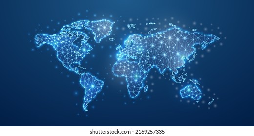 Símbolo del Mapa Mundial 3d en azul bajo estilo de poli. Geografía, viajes, cartografía, ilustración conceptual. Mazo de cables polígono del planeta Tierra.