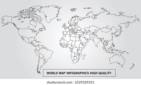 
World Map 8000 X 3700 px very high quality Map flat eps illustration black outlin