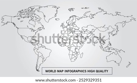 
World Map 8000 X 3700 px very high quality Map flat eps illustration black outlin
