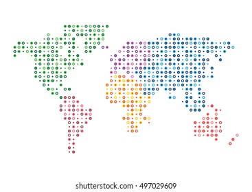 World map abstract colorful mosaic dotted isolated on white background, vector illustration