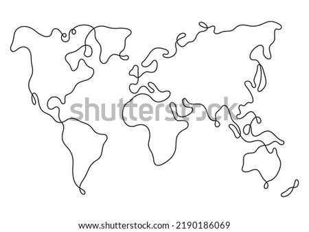 World map abstract continuous line illustration.