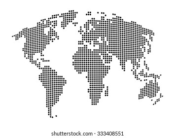 World map - abstract dotted vector background.  Black and white silhouette illustration