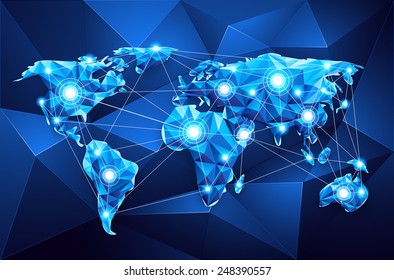 World map abstract geometric shapes, polygonal graphic. Global Network. Vector illustration