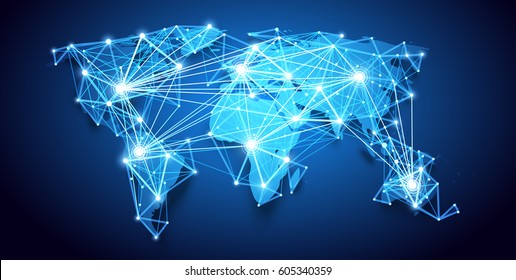 World map abstract geometric shapes, polygonal graphic. Global Network. Vector illustration