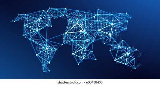World map abstract geometric shapes, polygonal graphic. Global Network. Vector illustration