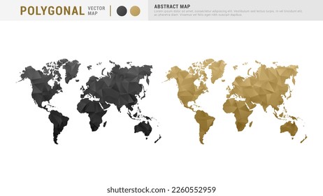 Weltkarte von abstraktem Gold und schwarzem Vektorpolygon Set Paar.